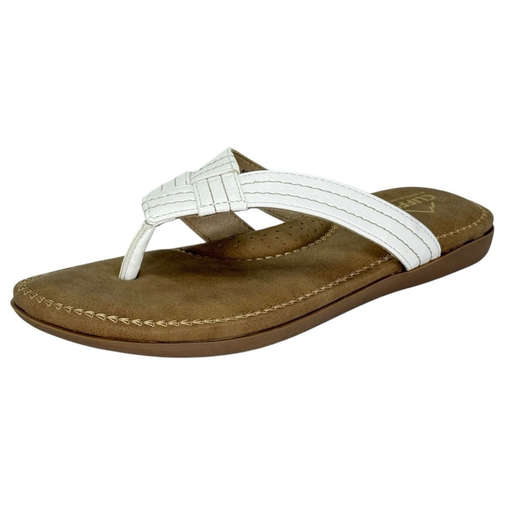 Cliffs by White Mountain Fateful White Faux Leather Womens Thong Sandals Size 8M - Picture 2 of 12